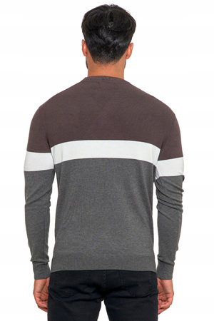Sweter Męski Elegancki w Paski Okrągły Dekolt Klasyczny Wiskoza MORAJ 