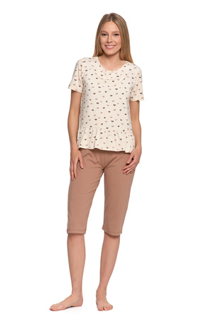 UROCZA PIŻAMA DAMSKA DWUCZĘŚCIOWA MORAJ KRÓTKI RĘKAW SPODNIE 3/4 MODNA