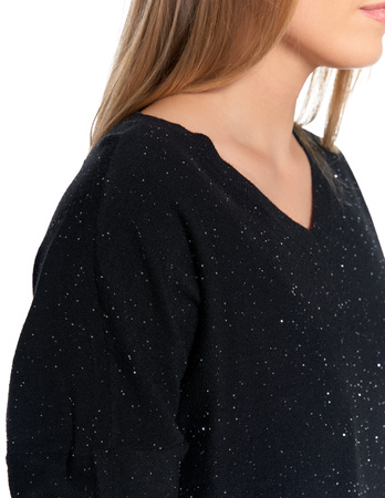 ELEGANCKI SWETER DAMSKI Z WISKOZY LUŹNY KRÓJ Z CEKINAMI MORAJ