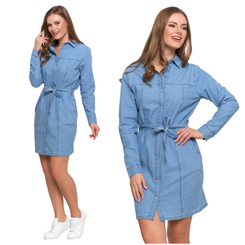 SUKIENKA DAMSKA Jeansowa Szmizjerka Jeans Do Kolan Rozpinana Modna MORAJ