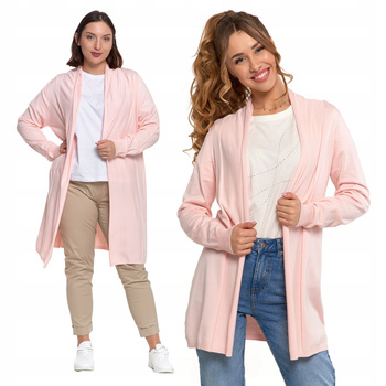 Elegancki Kardigan Damski Długi Sweter Narzutka Gładki Klasyczny MORAJ