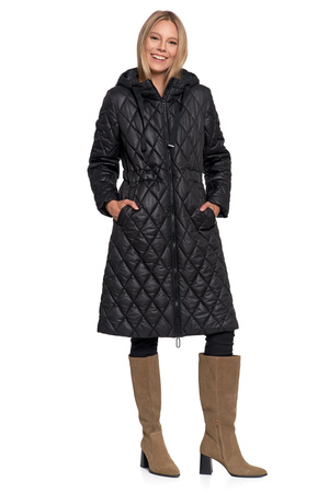 KURTKA DAMSKA DŁUGA PŁASZCZ Z KAPTUREM PIKOWANY NA JESIEŃ MODNY MORAJ