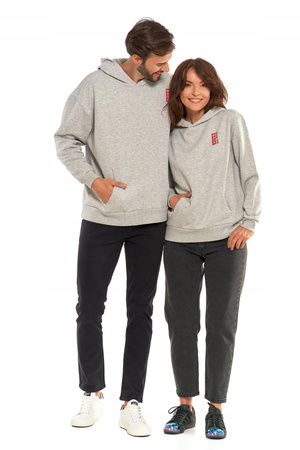 BLUZA UNISEX z Kapturem Luźna Szara Nadruk Męska i Damska MORAJ 