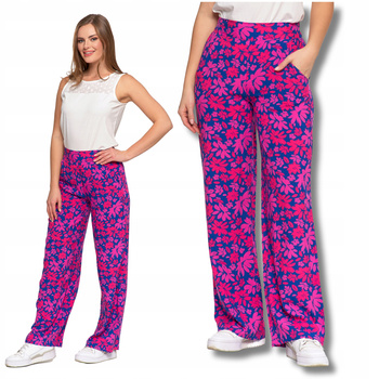 SPODNIE DAMSKIE SZEROKIE NOGAWKI Eleganckie Kolorowe Wzorzyste MORAJ