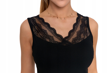 Elegancki TOP DAMSKI Koronkowy Dekolt Bluzka na Ramiączkach MORAJ