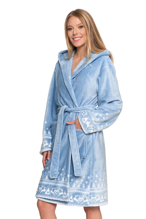 CIEPŁY SZLAFROK DAMSKI NA PREZENT WIĄZANY Z KAPTUREM PUSZYSTY MORAJ