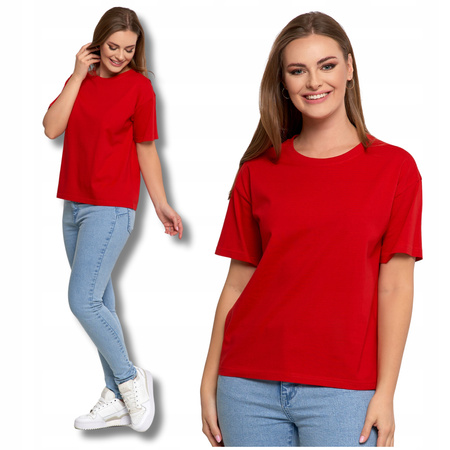 T-SHIRT DAMSKI Gładka Koszulka z Krótkim Rękawem Luźna Bluzka MORAJ 