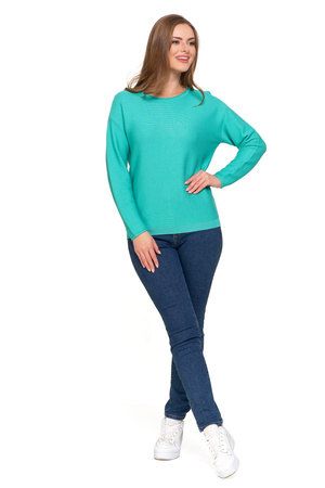 SWETER DAMSKI DZIANINOWY Z WISKOZY LUŹNY KRÓJ WYGODNY MODNY MORAJ