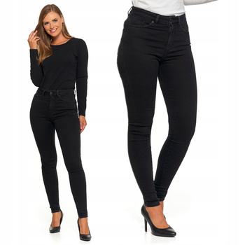 Jeansy Spodnie Damskie Rurki Wysoki Stan Klasyczne Skinny Czarne MORAJ