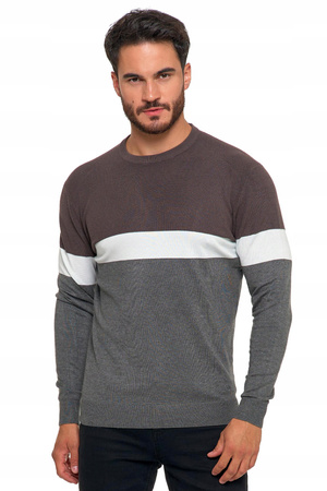 Sweter Męski Elegancki w Paski Okrągły Dekolt Klasyczny Wiskoza MORAJ 