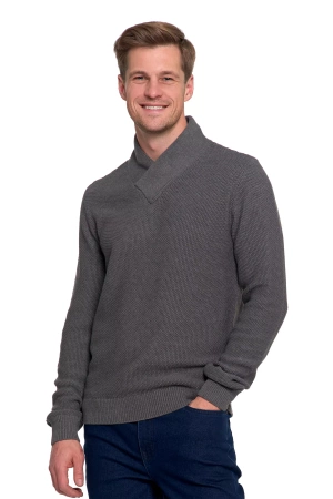 ELEGANCKI SWETER MĘSKI DZIANINOWY ZE STÓJKĄ DEKOLT SEREK WYGODNY MORAJ