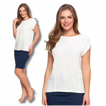 Elegancka Bluzka Damska z Dekoracyjnymi Dżetami Modna Koszulka MORAJ