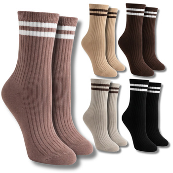 WYSOKIE SKARPETY DAMSKIE MORAJ SKARPETKI DŁUGIE W PRĄŻKI PASKI 5-PAR