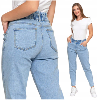 Spodnie Jeansowe Damskie Mom Fit Wysoki Stan Luźne Modne Jeansy MORAJ