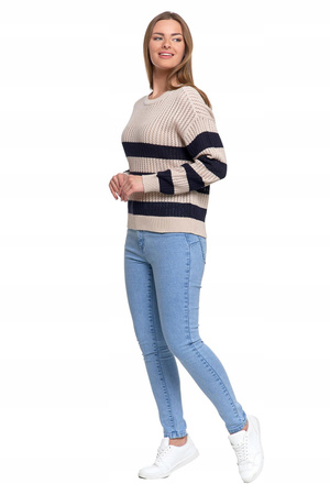 Sweter Damski Ażurowy Delikatny Sweterek w Paski Modny Wzór Kolor MORAJ