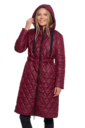 KURTKA DAMSKA DŁUGA PŁASZCZ Z KAPTUREM PIKOWANY NA JESIEŃ MODNY MORAJ