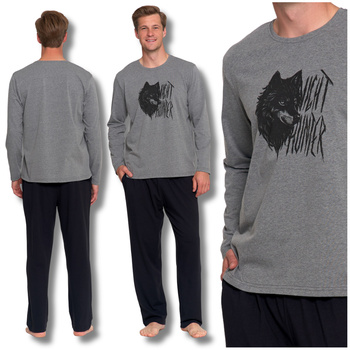 PIŻAMA MĘSKA DWUCZĘŚCIOWA DŁUGI RĘKAW I SPODNIE NADRUK WILKA MORAJ