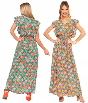 Sukienka Damska Maxi Motylkowy Rękaw Zwiewna Kolorowa na lato MORAJ