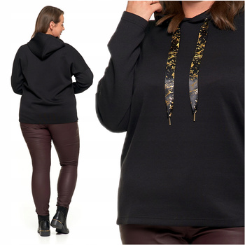 Bluza Damska Luźna z Kapturem MORAJ Złote Zdobienia Czarna Wygodna