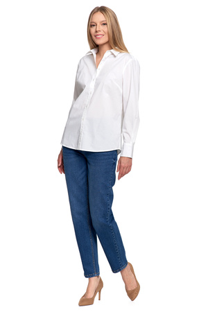 LUŹNA KOSZULA DAMSKA W PASKI BAWEŁNIANA KLASYCZNA DŁUGI RĘKAW MORAJ