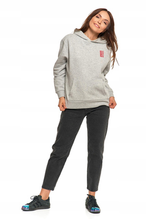 BLUZA UNISEX z Kapturem Luźna Szara Nadruk Męska i Damska MORAJ 