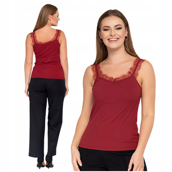 TOP DAMSKI Koronkowy Dekolt Bluzka na Ramiączkach Prążkowany MORAJ