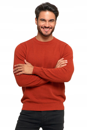 SWETER MĘSKI BAWEŁNIANY Z DEKOLTEM OKRĄGŁYM POMARAŃCZOWY BAWEŁNA 