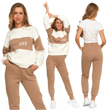 Komplet Dresowy Damski Gładkie Spodnie i Bluza z Nadrukiem MORAJ