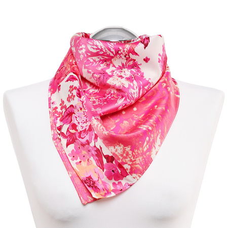 Apaszka Damska MORAJ Elegancka Modna Delikatny Szalik Szal Kwiaty Różowa