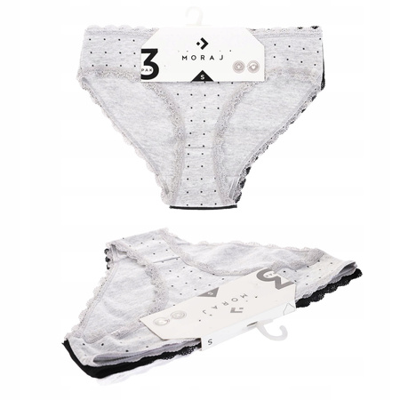 Figi Damskie Klasyczne Bawełniane Bikini Koronka w Kropki MORAJ 3-pak 