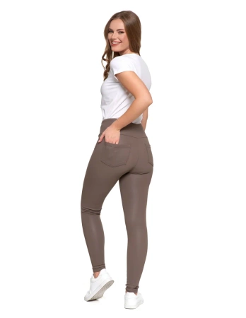 Eleganckie LEGGINSY DAMSKIE GETRY w stylu skórzanym Wysoki Stan MORAJ 