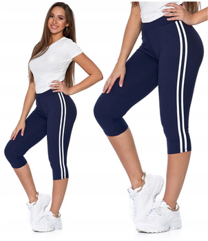 Legginsy 3/4 Damskie Lampas Wysoki Stan Kryjące Przyjemne Miękkie MORAJ