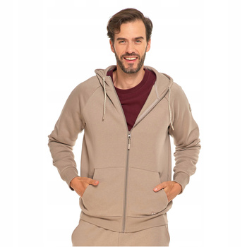 BLUZA MĘSKA Dresowa Rozpinana z Kapturem Kieszenie Beżowa Gładka MORAJ