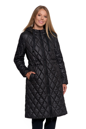 KURTKA DAMSKA DŁUGA PŁASZCZ Z KAPTUREM PIKOWANY NA JESIEŃ MODNY MORAJ