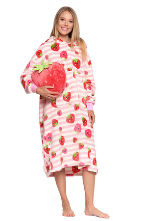 KOCOBLUZA CIEPŁA DUŻA BLUZA KOC Z RĘKAWAMI W TRUSKAWKI 2W1 PODUSZKA MORAJ