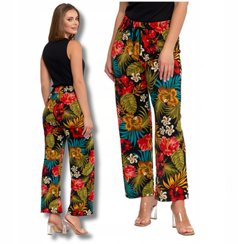 Luźne Spodnie Damskie Szeroka Nogawka Zwiewne Kwiaty Na Lato MORAJ