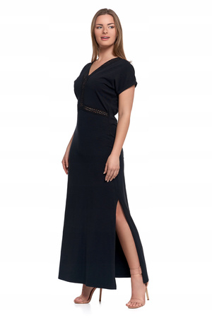 SUKIENKA DAMSKA MAXI Elegancka Dekolt w Serek Rozcięcie Koronka MORAJ 