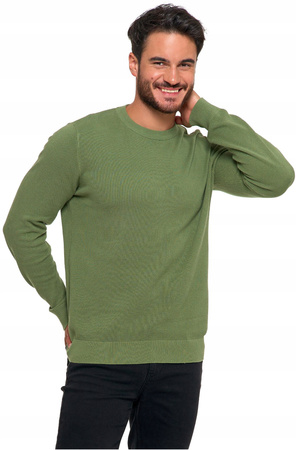 SWETER MĘSKI SWETER BAWEŁNIANY Z DEKOLTEM OKRĄGŁYM ZIELONY BAWEŁNA 