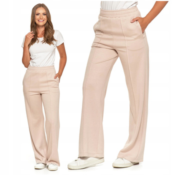 SPODNIE DAMSKIE Szerokie Nogawki Eleganckie Dresowe Wysoki Stan MORAJ