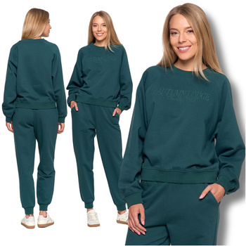 DRES DAMSKI SPODNIE KLASYCZNE WYSOKI STAN OCIEPLANA BLUZA Z HAFTEM MORAJ