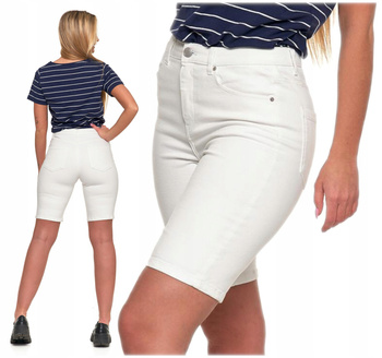 Krótkie Spodenki Damskie Szorty Jeansowe Białe Wygodne do Kolan MORAJ