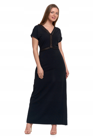 SUKIENKA DAMSKA MAXI Elegancka Dekolt w Serek Rozcięcie Koronka MORAJ 