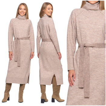 CIEPŁA SUKIENKA DŁUGA DZIANINOWA SUKNIA Z GOLFEM WYGODNA MORAJ