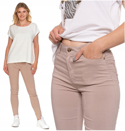 SPODNIE DAMSKIE Długie Eleganckie Wiskoza Beżowe Rurki Modne MORAJ