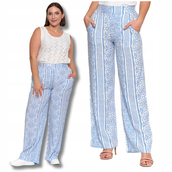 SPODNIE DAMSKIE SZEROKIE PROSTE NOGAWKI Wzorzyste Eleganckie MORAJ