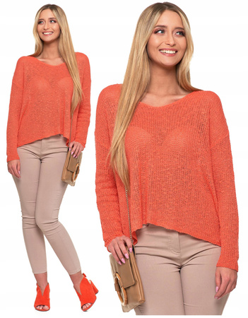 Sweter Cienki Damski Lekki Luźny Ażurowy Przewiewny Stylowy Modny MORAJ 