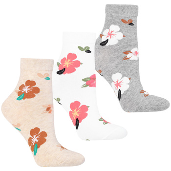 GŁADKIE SKARPETY DAMSKIE ZA KOSTKĘ 3-PAK MORAJ WZÓR W KWIATY UROCZE