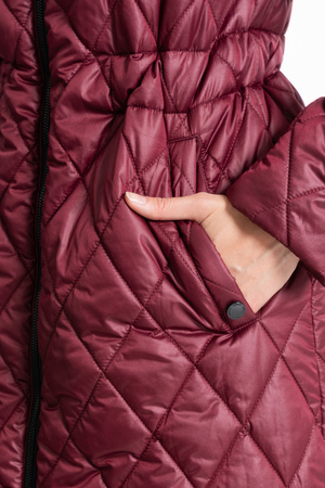 KURTKA DAMSKA DŁUGA PŁASZCZ Z KAPTUREM PIKOWANY NA JESIEŃ MODNY MORAJ