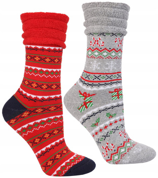 Skarpetki Świąteczne Skarpety na Święta Frotte PREZENT 2-pak MORAJ