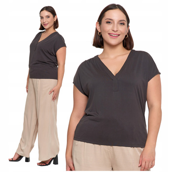 Bluzka Damska Koszulka Gładka T-Shirt Dekolt V z Krótkim Rękawem MORAJ